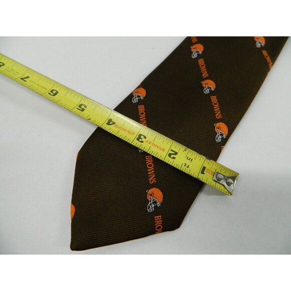 Cleveland Browns Mens Ralph Marlin Brown Polyester Tie With Orange Helmet Design - Picture 4 of 8